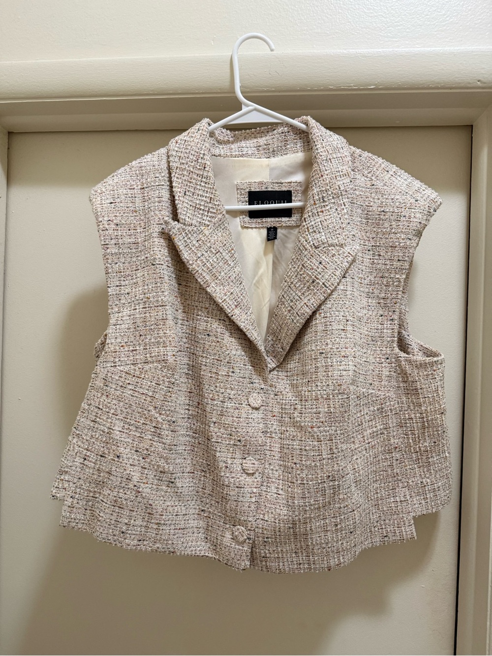Eloquii Ivory Tweed Cropped Collar Jacket - Picture 2 of 5